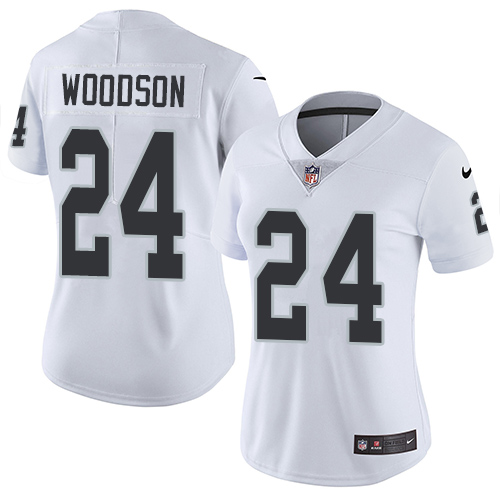Nike Raiders #24 Charles Woodson White Women's Stitched NFL Vapor Untouchable Limited Jersey - Click Image to Close